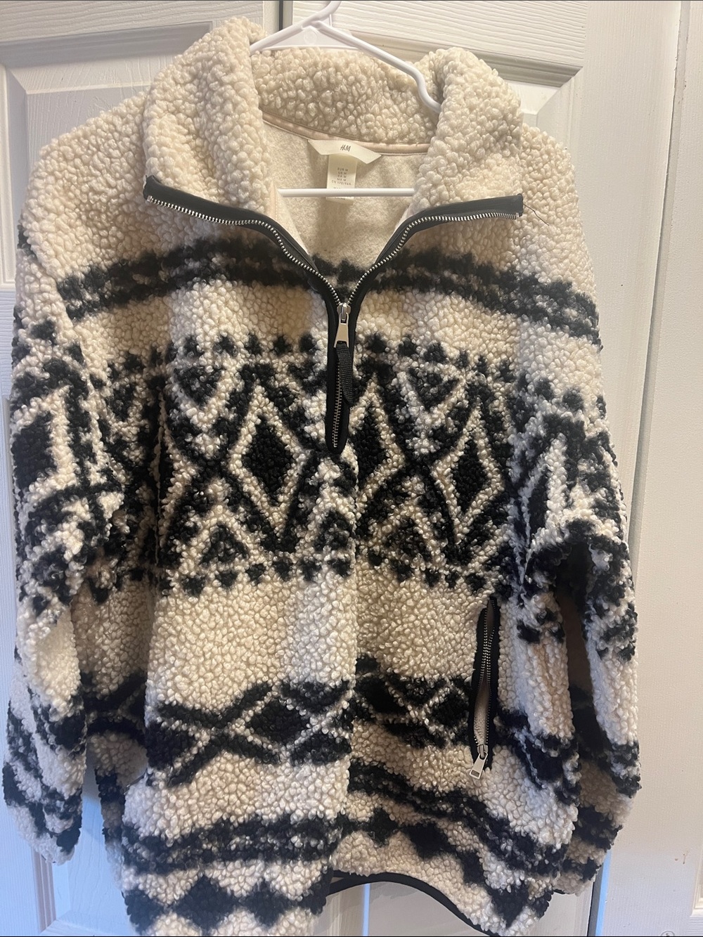 H&M Black & Cream Sherpa Half-Zip Turtleneck Sweater